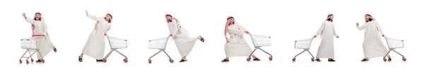 Arabische man doet winkelen geïsoleerd op wit — Stockfoto