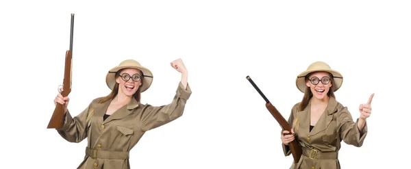 Mujer con sombrero de safari en blanco —  Fotos de Stock