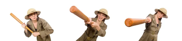 Mujer con sombrero de safari en blanco — Foto de Stock