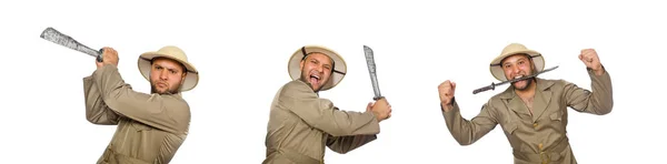 Hombre con cuchillo aislado en blanco — Foto de Stock