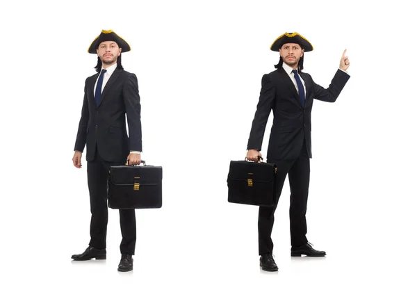 Businessman with tricorn and briefcase isolated on white — Stock Photo, Image