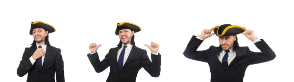 Jonge zakenman draagt tricorn geïsoleerd op wit — Stockfoto