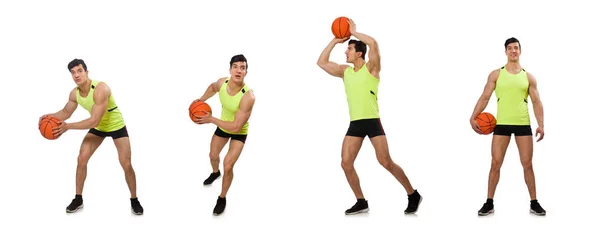 Jovem jogador de basquete isolado no branco — Fotografia de Stock