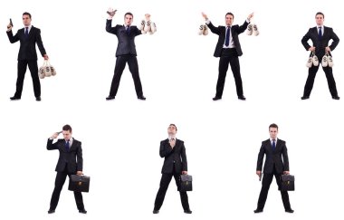 İşadamı para çuvallar, evrak çantası'nı ve tabanca