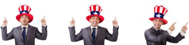 adam beyaz izole Amerikan şapka ile 