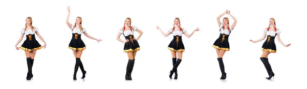 Oktoberfest concept met vrouw op wit — Stockfoto