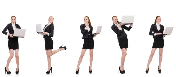 Businesswoman with laptop isolated on white — Stock Photo, Image