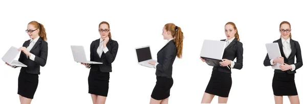 Businesswoman with laptop isolated on white — Stock Photo, Image