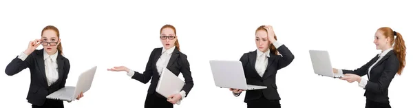 Mujer de negocios con portátil aislado en blanco — Foto de Stock