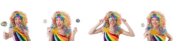 Kvinna med lollypop isolerad på vit — Stockfoto