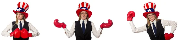 Collage with woman and american hat — Stock Photo, Image