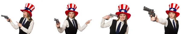 Колаж з жінкою і американський капелюх — стокове фото