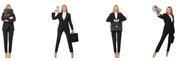 Mujer de negocios con megáfono y maletín —  Fotos de Stock
