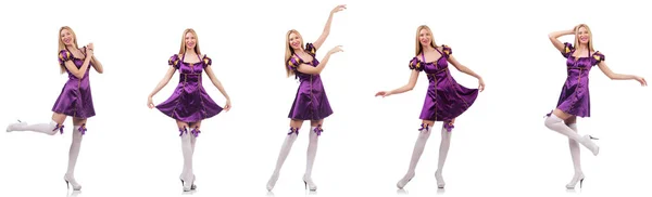 Schöne Tänzerin im lila Kleid — Stockfoto