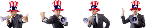 Man with american hat with megaphone — Stock Photo, Image