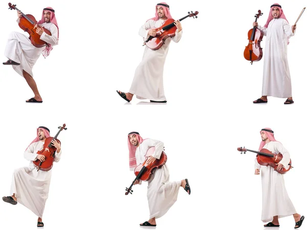Arabe homme jouer violoncelle isolé sur blanc — Photo