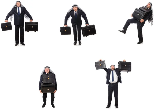 Arabische zakenman met koffer geïsoleerd op wit — Stockfoto