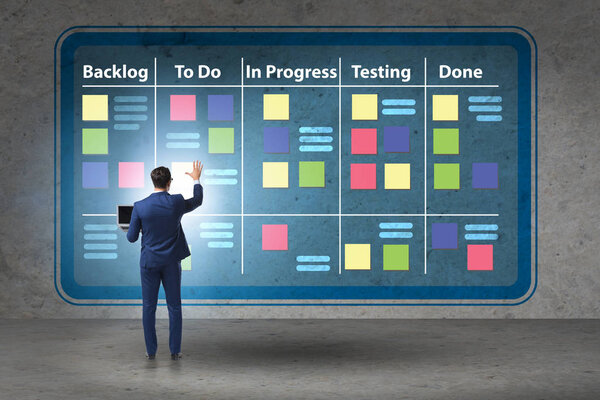 Бизнесмен в гибких методов концепции
