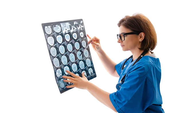 Kobieta lekarz radiolog na białym tle — Zdjęcie stockowe