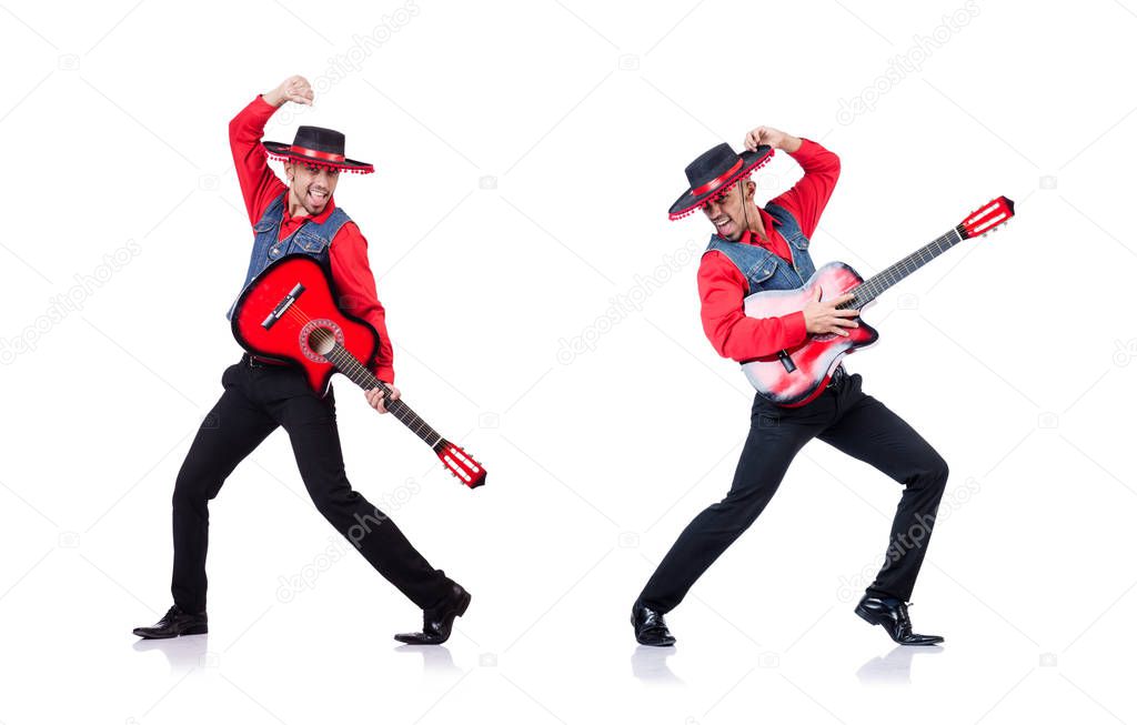 Guitar player isolated on the white