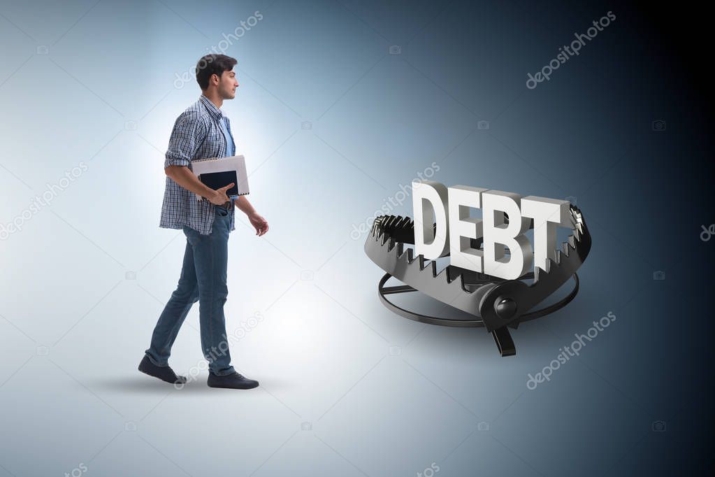 Young student in loan and debt concept