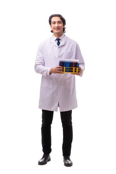 Junger Chemiker isoliert auf weißem Hintergrund — Stockfoto