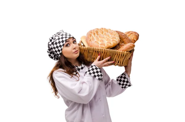 Junge Bäckerin isoliert auf weiß — Stockfoto