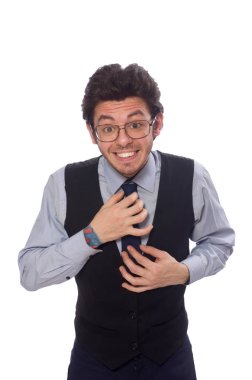 Genç işadamı beyaz hakkında komik bir konsept