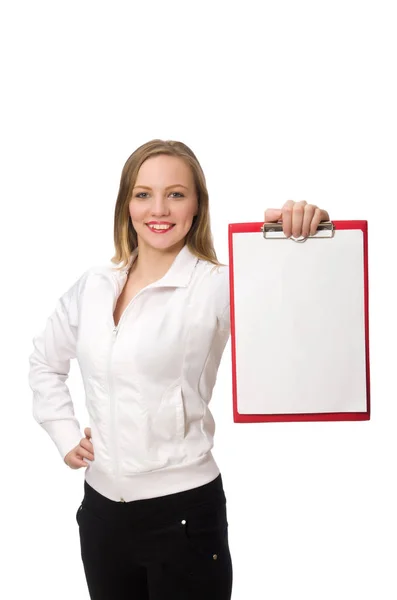 Mujer con traje deportivo aislado en blanco — Foto de Stock