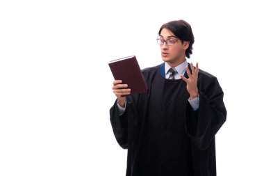 Genç yakışıklı Yargıç üzerinde beyaz izole 