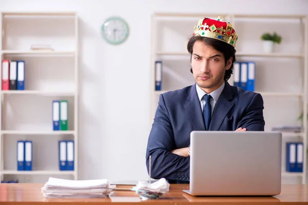 Jovem rei empresário trabalhando no escritório — Fotografia de Stock