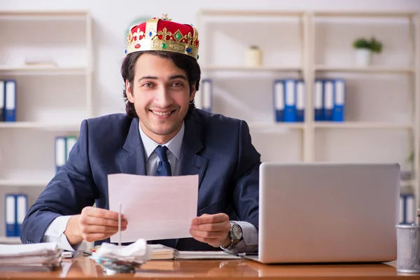 Jovem rei empresário trabalhando no escritório — Fotografia de Stock