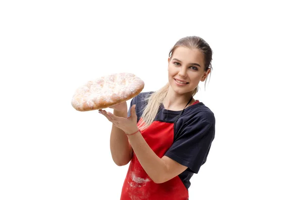 Jeune boulanger femelle isolé sur blanc — Photo