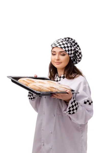 Jeune boulanger femelle isolé sur blanc — Photo