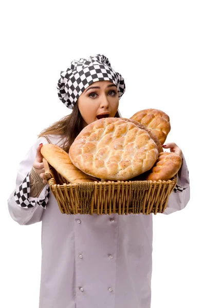 Jeune boulanger femelle isolé sur blanc — Photo