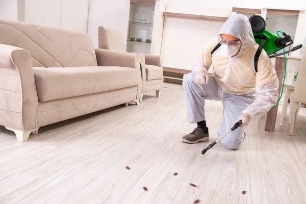 Schädlingsbekämpfer arbeitet in der Wohnung — Stockfoto