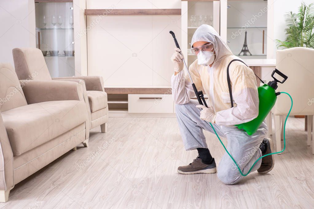 Pest control contractor working in the flat 