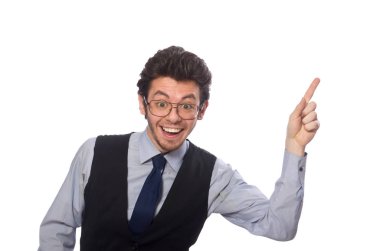 Genç işadamı beyaz hakkında komik bir konsept