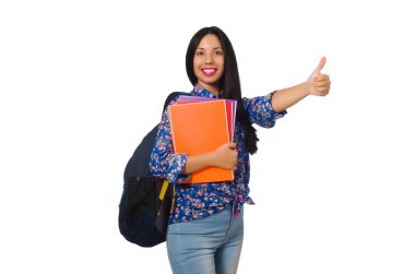 Beyaz izole notları ile Latin kadın 