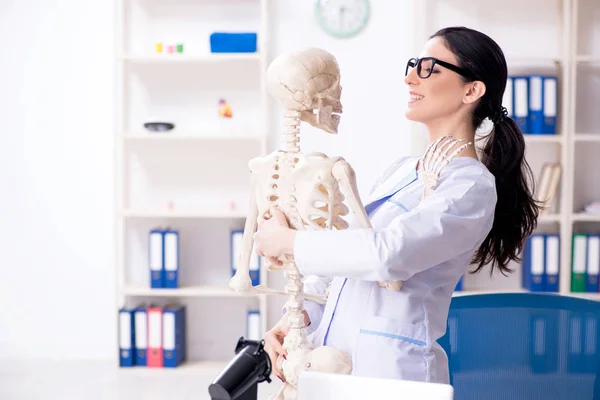 Jonge vrouwelijke archeoloog werkzaam in het lab — Stockfoto