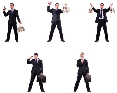 İşadamı para çuvallar, evrak çantası'nı ve tabanca