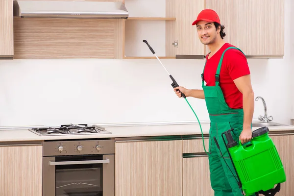 Contratista profesional haciendo control de plagas en la cocina —  Fotos de Stock