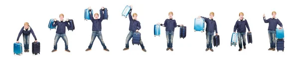 Funny man with luggage on white — Stock Photo, Image