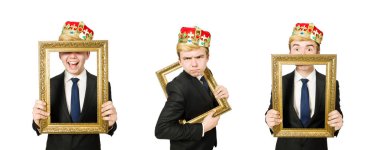 Resim çerçeveli bir adam beyazda izole edilmiş.