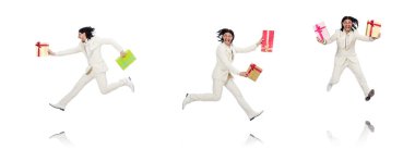 Adam beyaz izole giftbox ile