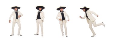 Takım elbise ve beyaz izole sombrero komik Meksika