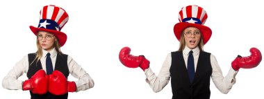 Kadın ve Amerikan şapka ile kolaj