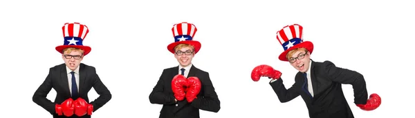 Man bär hatt med amerikanska symboler — Stockfoto