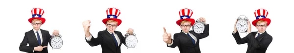 Geschäftsmann mit Uhr isoliert auf weiß — Stockfoto