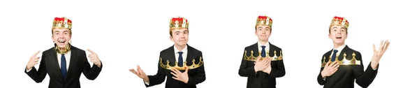 Businessman with crown isolated on white — Stock Photo, Image